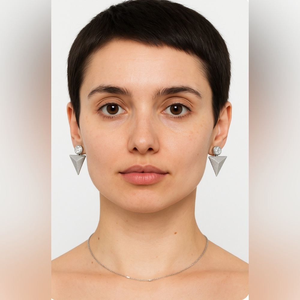 Silver Crystal Geometric Triangle Statement Earri… - image 1